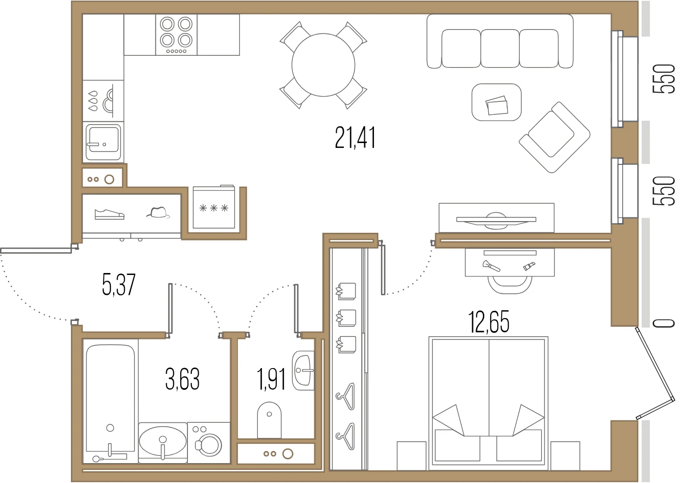 Планировка 1-комнатная 45,9 м² в ЖК «Сампсониевский, 32» — «Сампсониевский, 32»