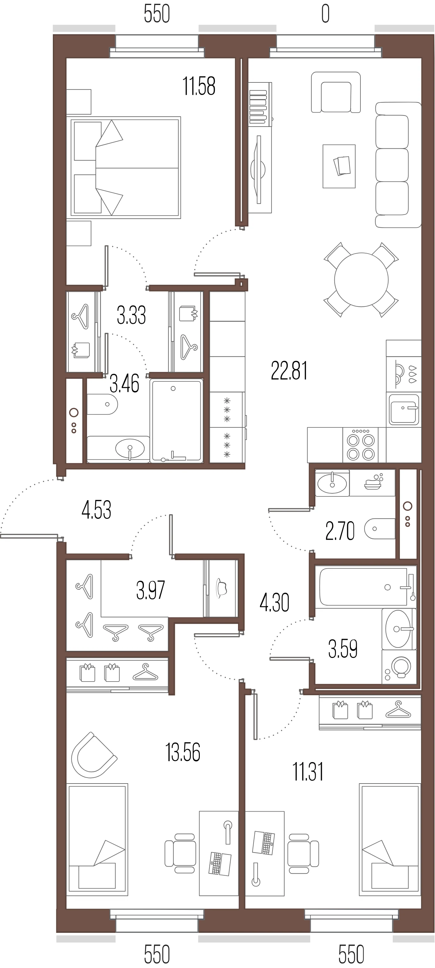 Планировка 3-комнатная 85,1 м² в ЖК «Сампсониевский, 32» — «Сампсониевский, 32»