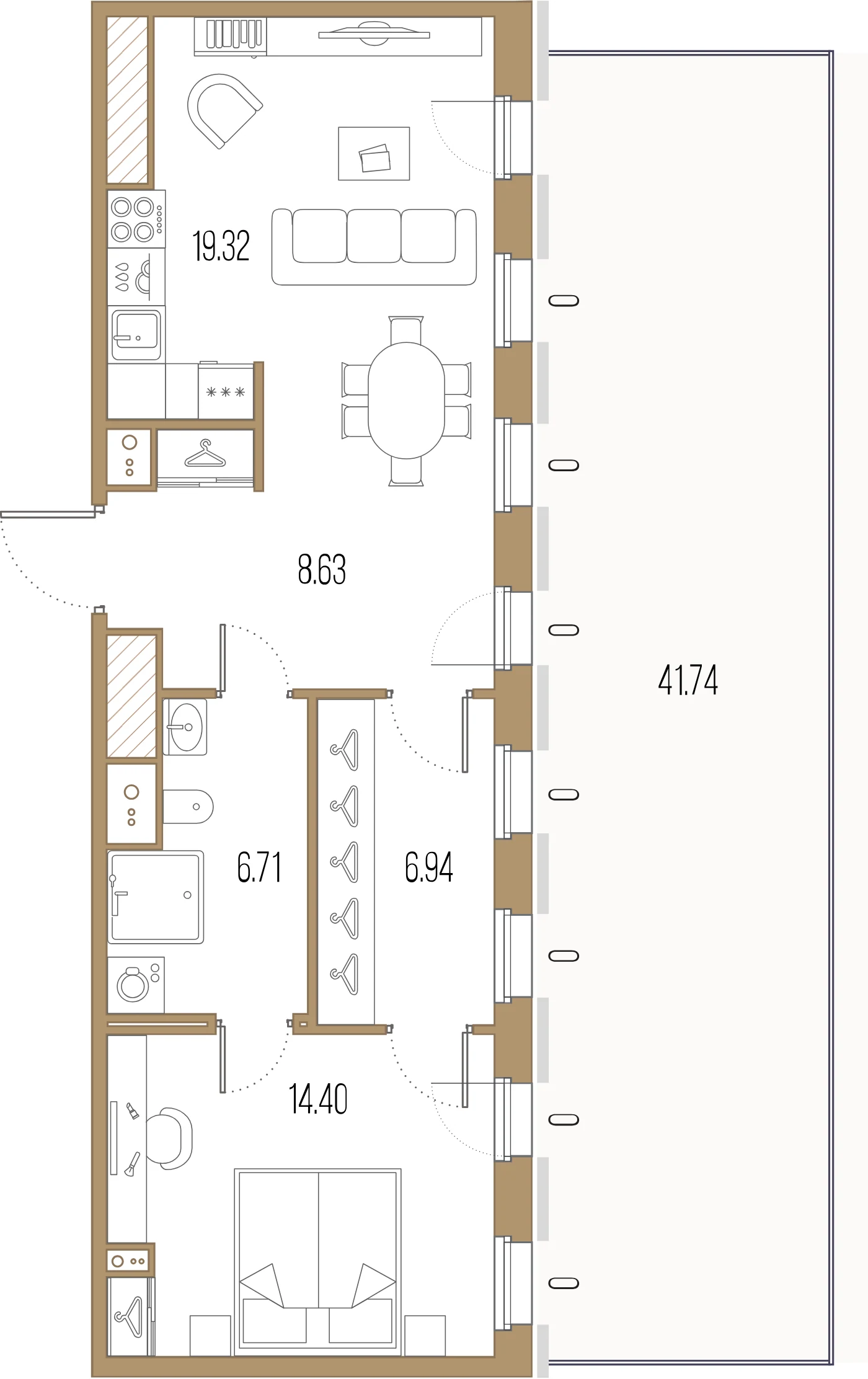 Планировка 1-комнатная 56 м² в ЖК «Сампсониевский, 32» — «Сампсониевский, 32»