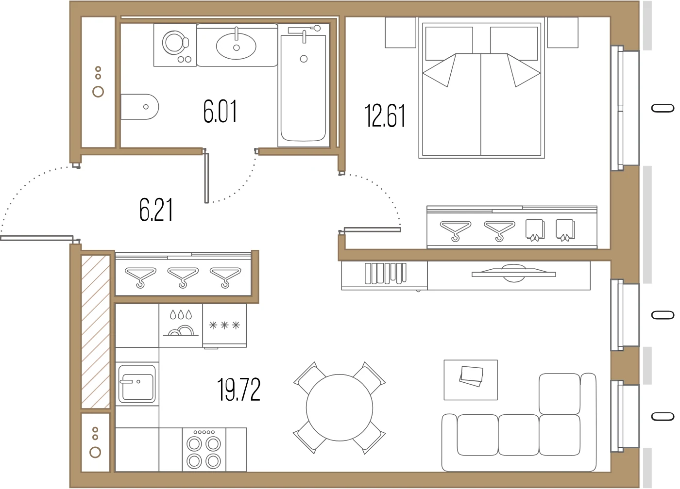 Планировка 1-комнатная 44,5 м² в ЖК «Сампсониевский, 32» — «Сампсониевский, 32»