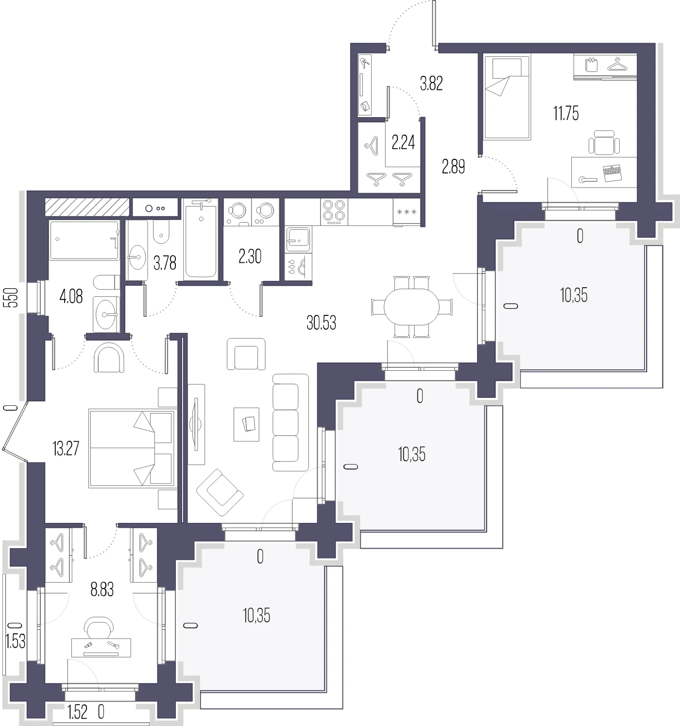 Планировка 2-комнатная 83,5 м² в ЖК «Сампсониевский, 32» — «Сампсониевский, 32»