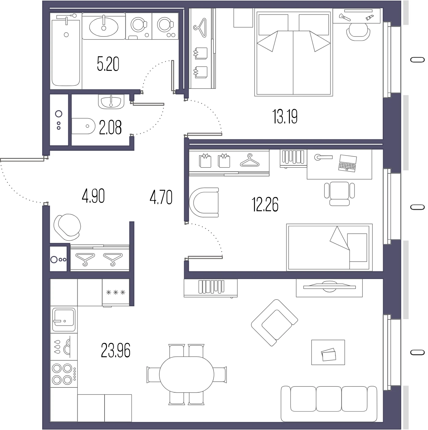 Планировка 2-комнатная 66,3 м² в ЖК «Сампсониевский, 32» — «Сампсониевский, 32»