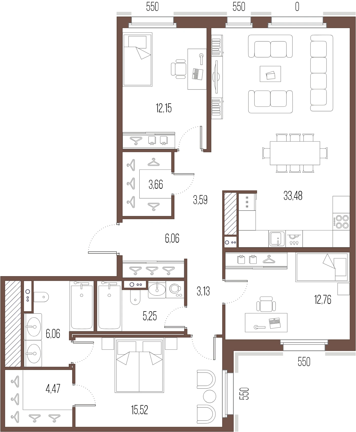 Планировка 3-комнатная 106,1 м² в ЖК «Сампсониевский, 32» — «Сампсониевский, 32»