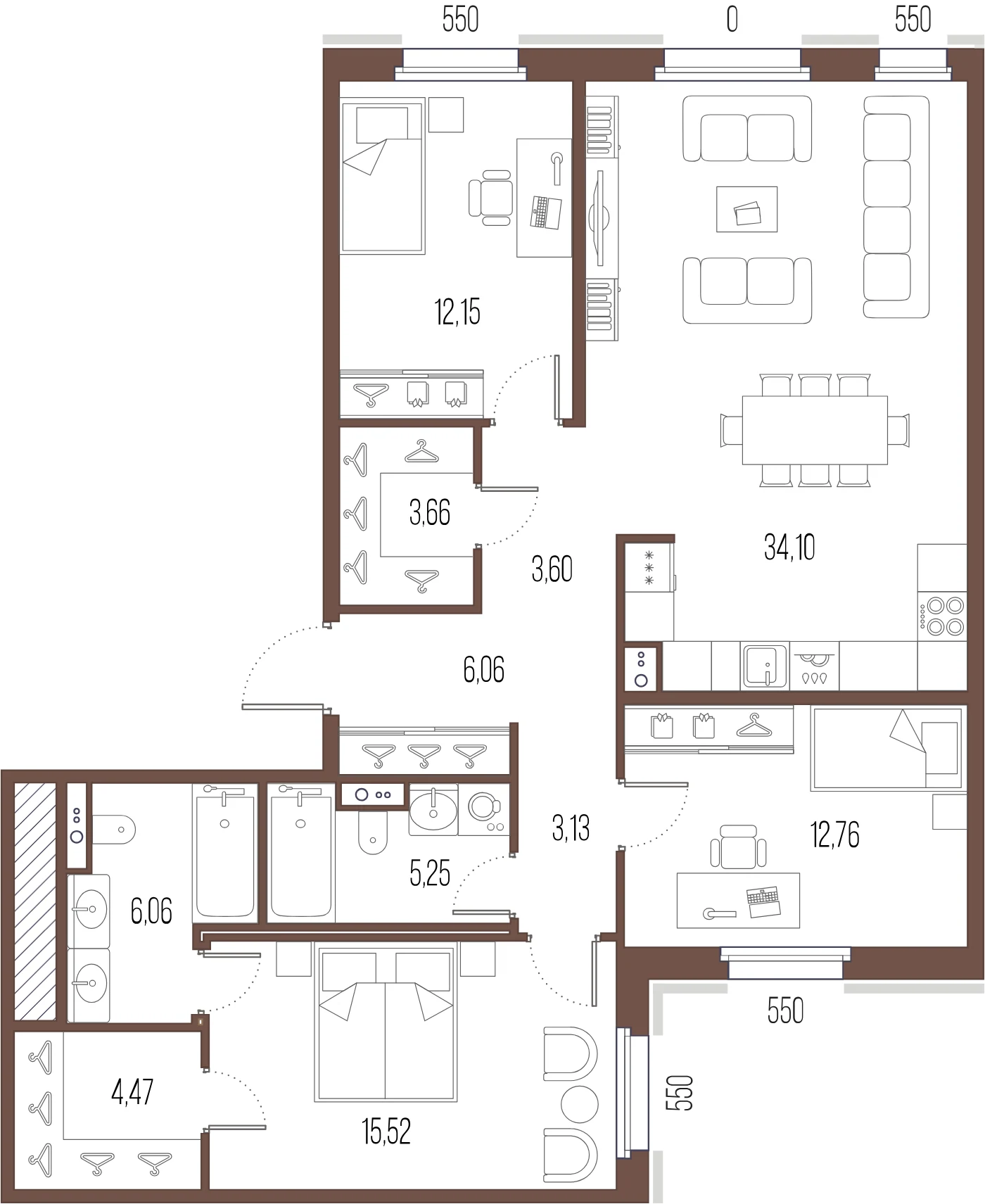 Планировка 3-комнатная 106,8 м² в ЖК «Сампсониевский, 32» — «Сампсониевский, 32»
