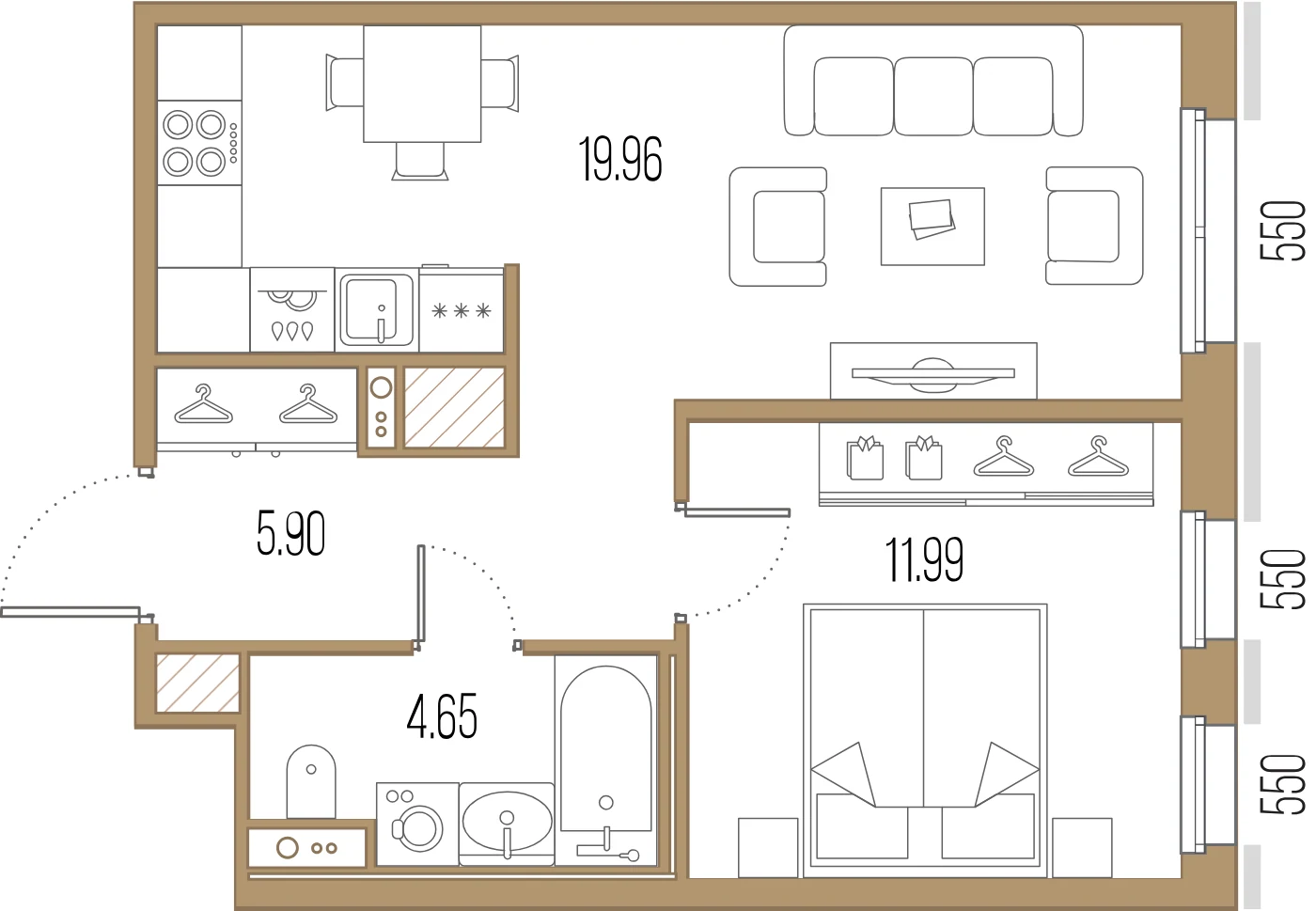 Планировка 1-комнатная 42,5 м² в ЖК «Сампсониевский, 32» — «Сампсониевский, 32»