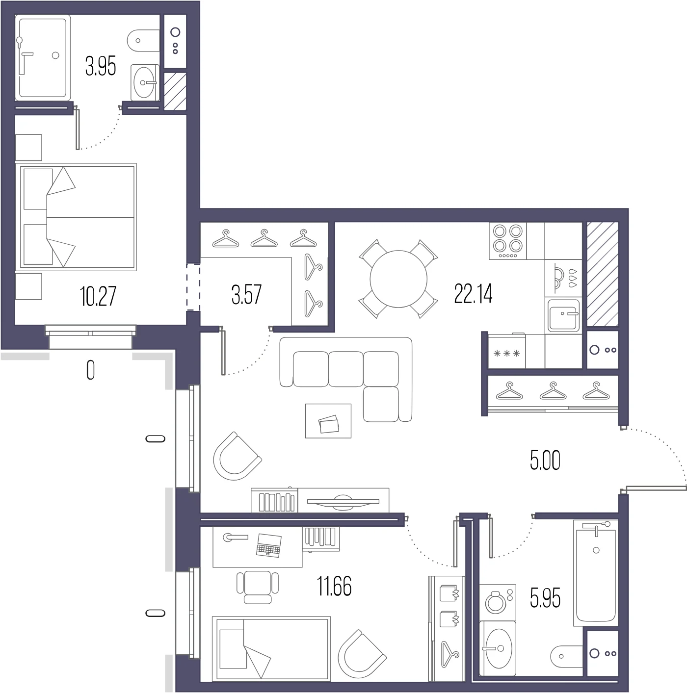 Планировка 2-комнатная 62,5 м² в ЖК «Сампсониевский, 32» — «Сампсониевский, 32»