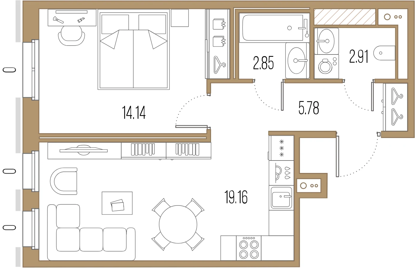 Планировка 1-комнатная 44,8 м² в ЖК «Сампсониевский, 32» — «Сампсониевский, 32»