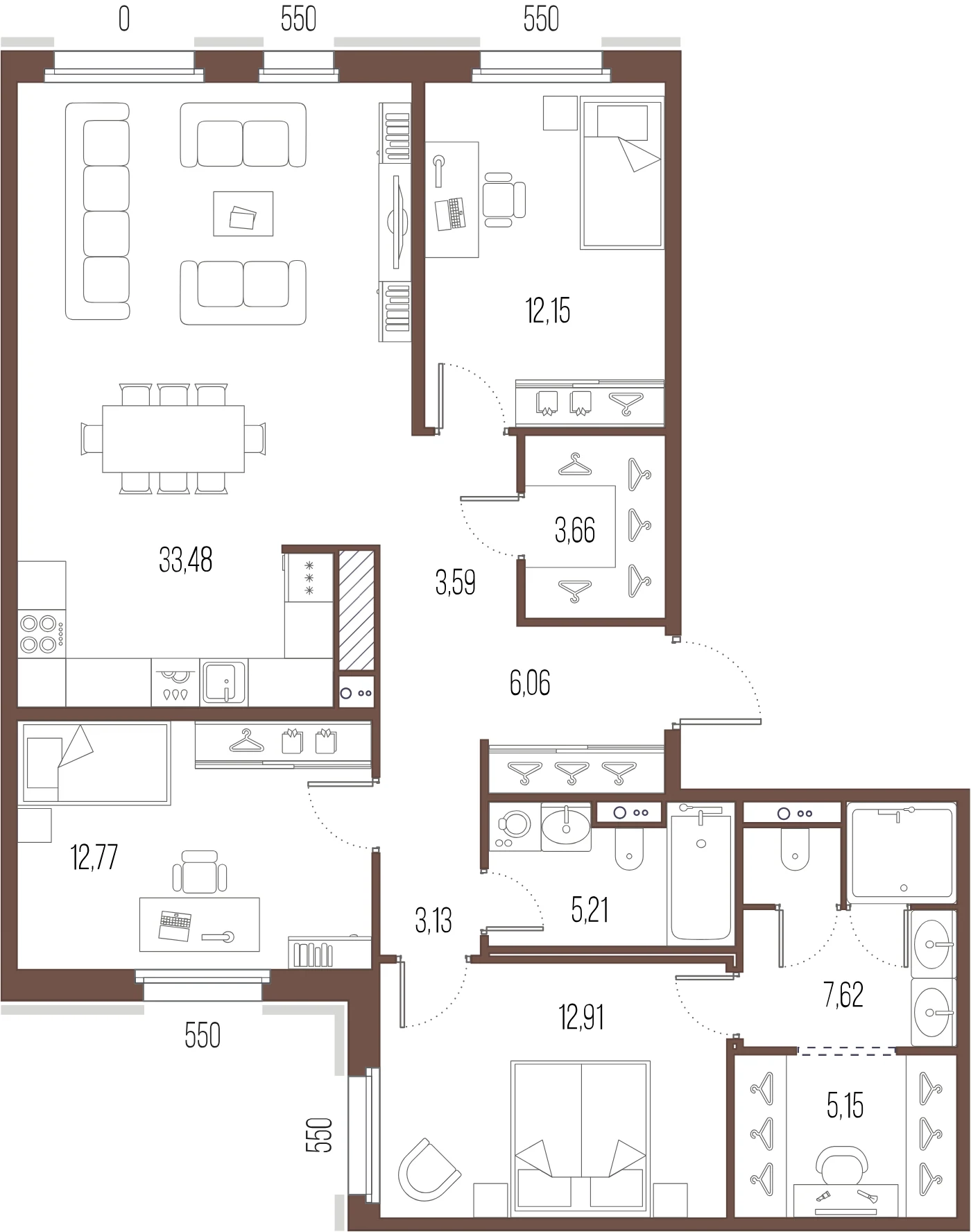 Планировка 3-комнатная 105,7 м² в ЖК «Сампсониевский, 32» — «Сампсониевский, 32»