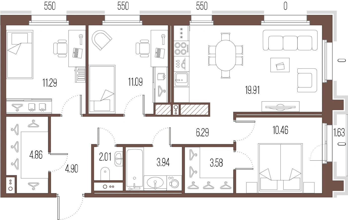 Планировка 3-комнатная 78,3 м² в ЖК «Сампсониевский, 32» — «Сампсониевский, 32»