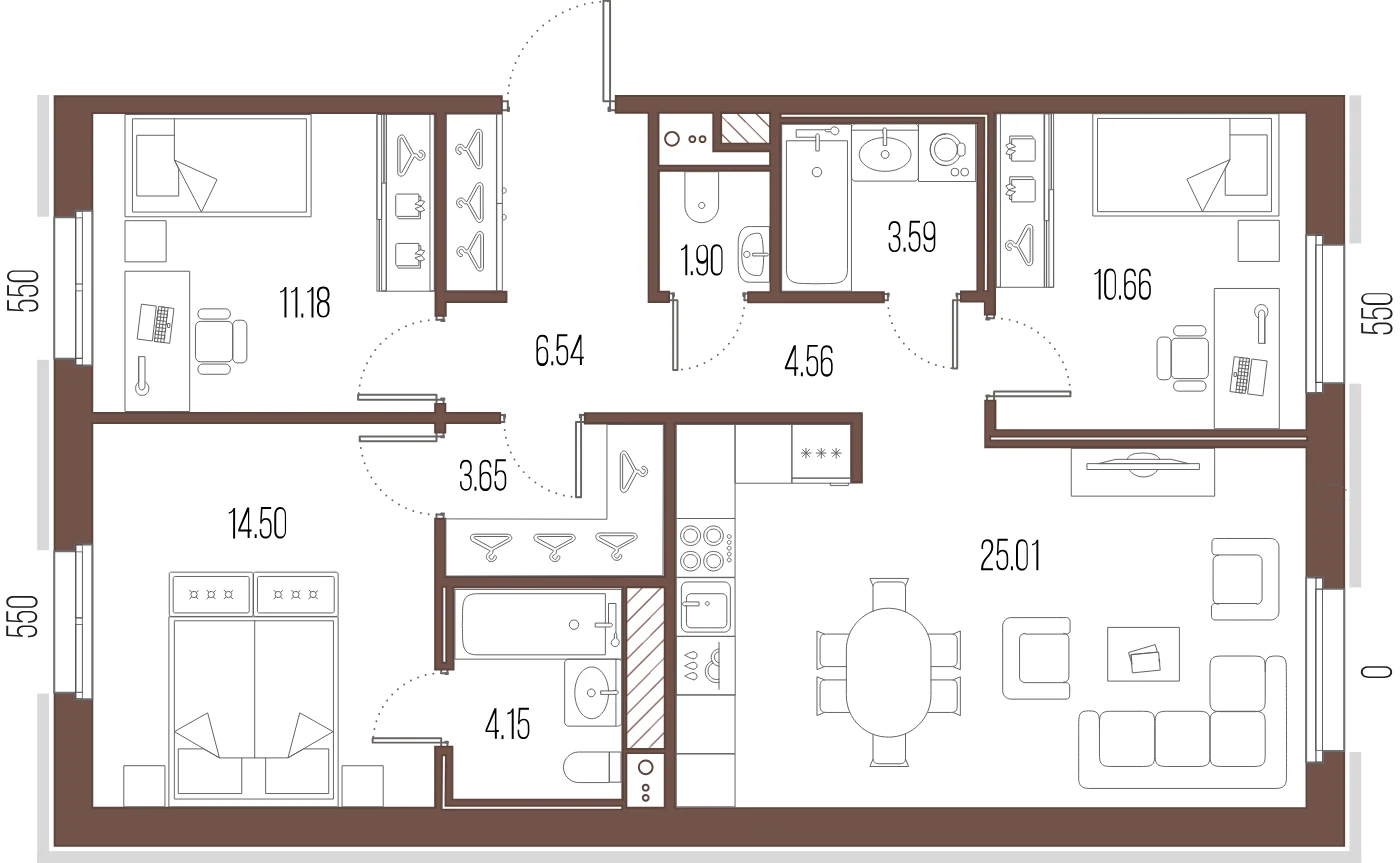 Планировка 3-комнатная 85,7 м² в ЖК «Сампсониевский, 32» — «Сампсониевский, 32»