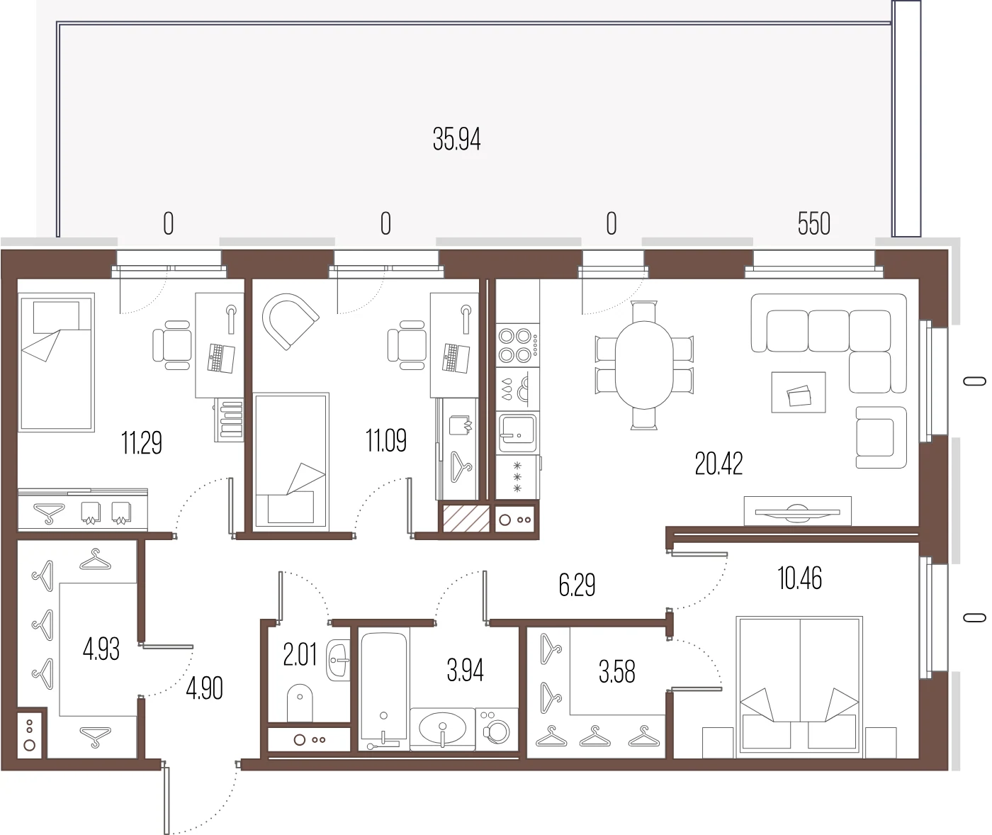 Планировка 3-комнатная 78,9 м² в ЖК «Сампсониевский, 32» — «Сампсониевский, 32»