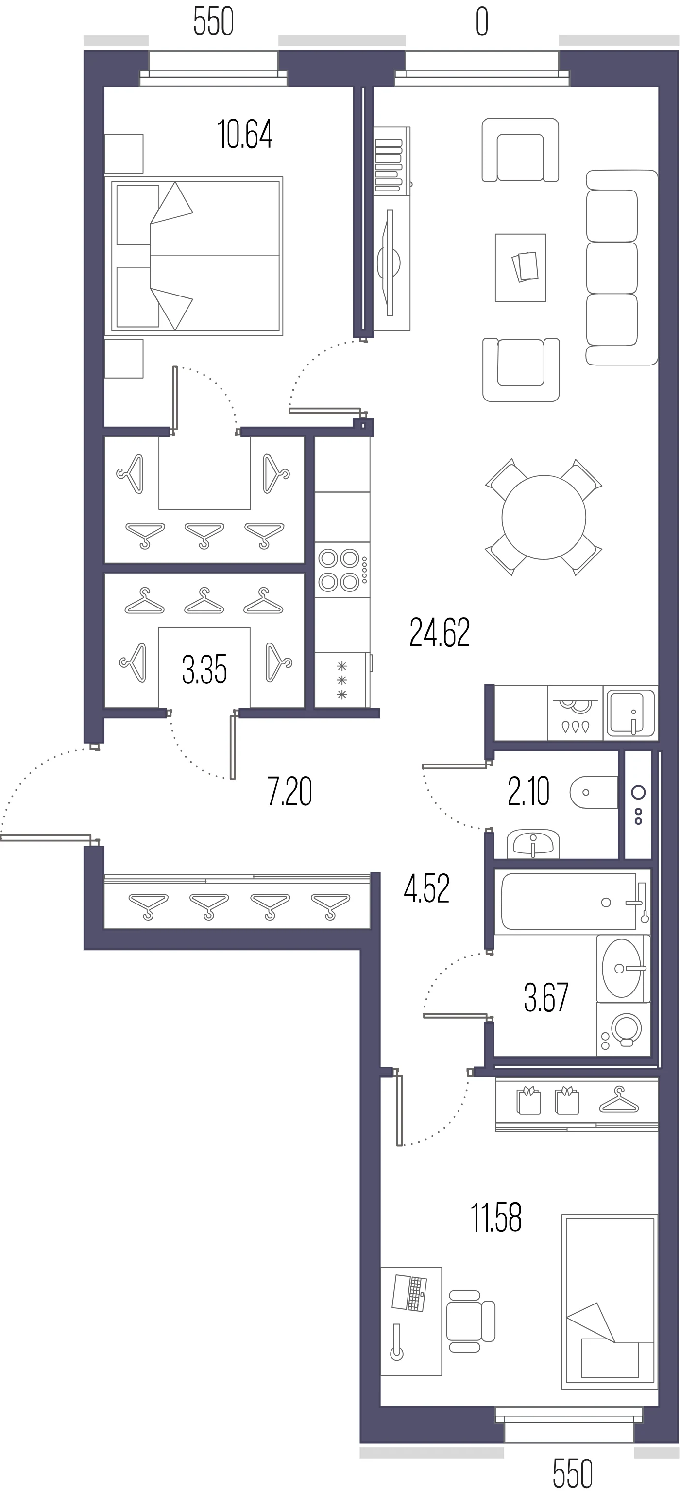 Планировка 2-комнатная 70,8 м² в ЖК «Сампсониевский, 32» — «Сампсониевский, 32»