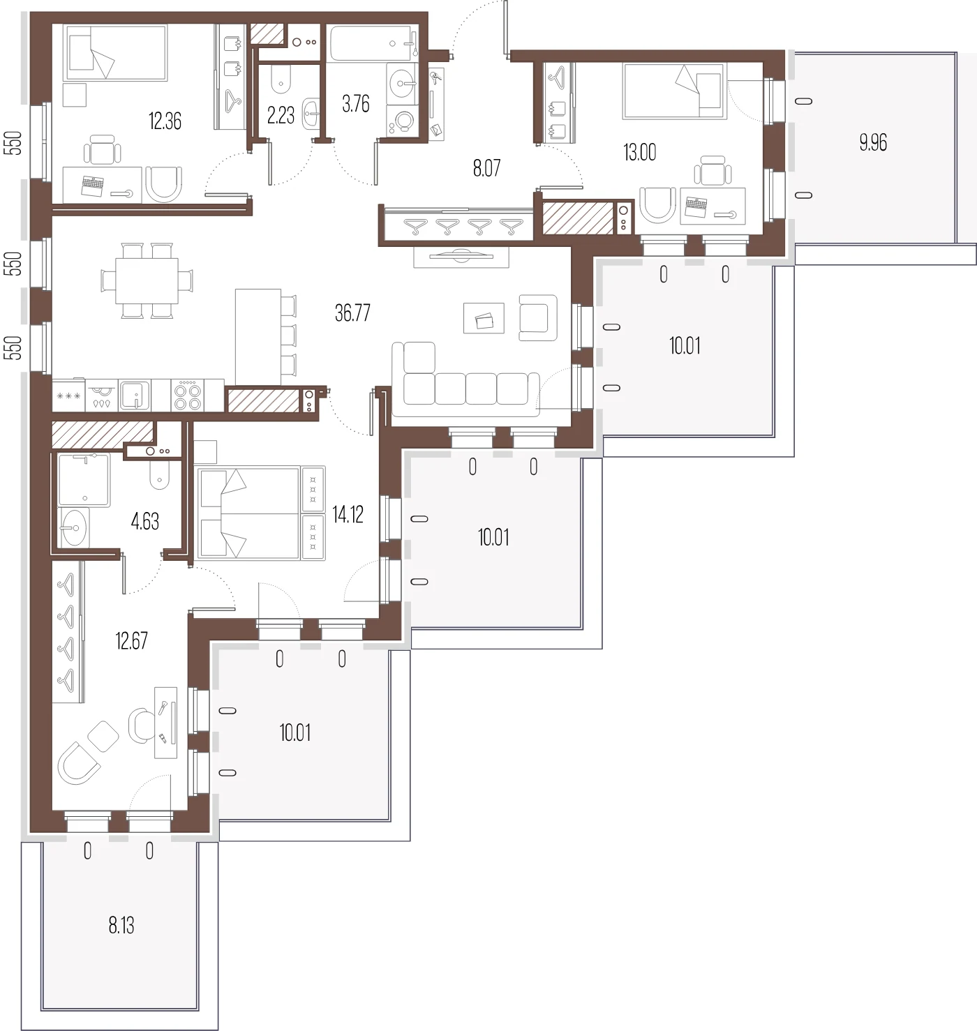 Планировка 3-комнатная 107,6 м² в ЖК «Сампсониевский, 32» — «Сампсониевский, 32»