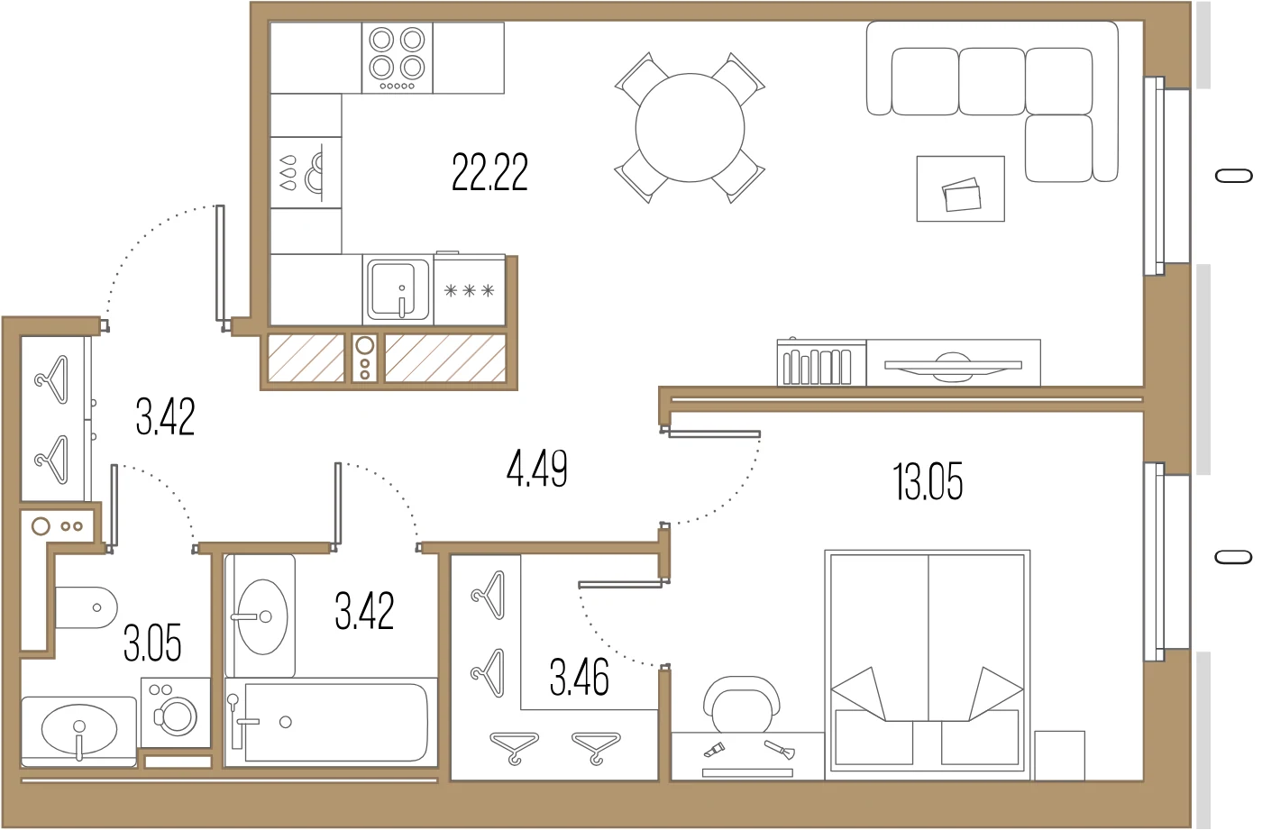 Планировка 1-комнатная 53,1 м² в ЖК «Сампсониевский, 32» — «Сампсониевский, 32»