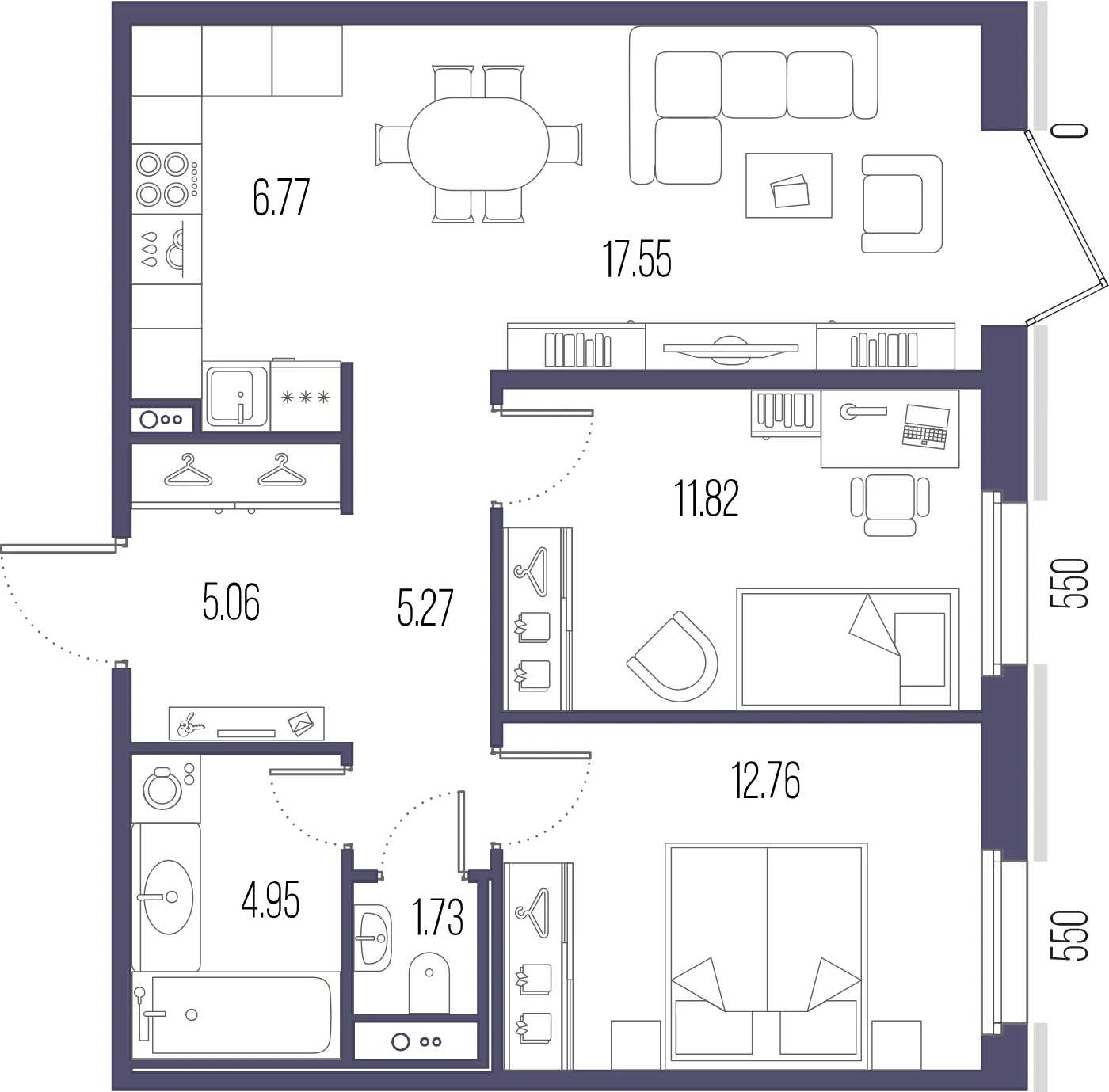Планировка 2-комнатная 65,9 м² в ЖК «Сампсониевский, 32» — «Сампсониевский, 32»