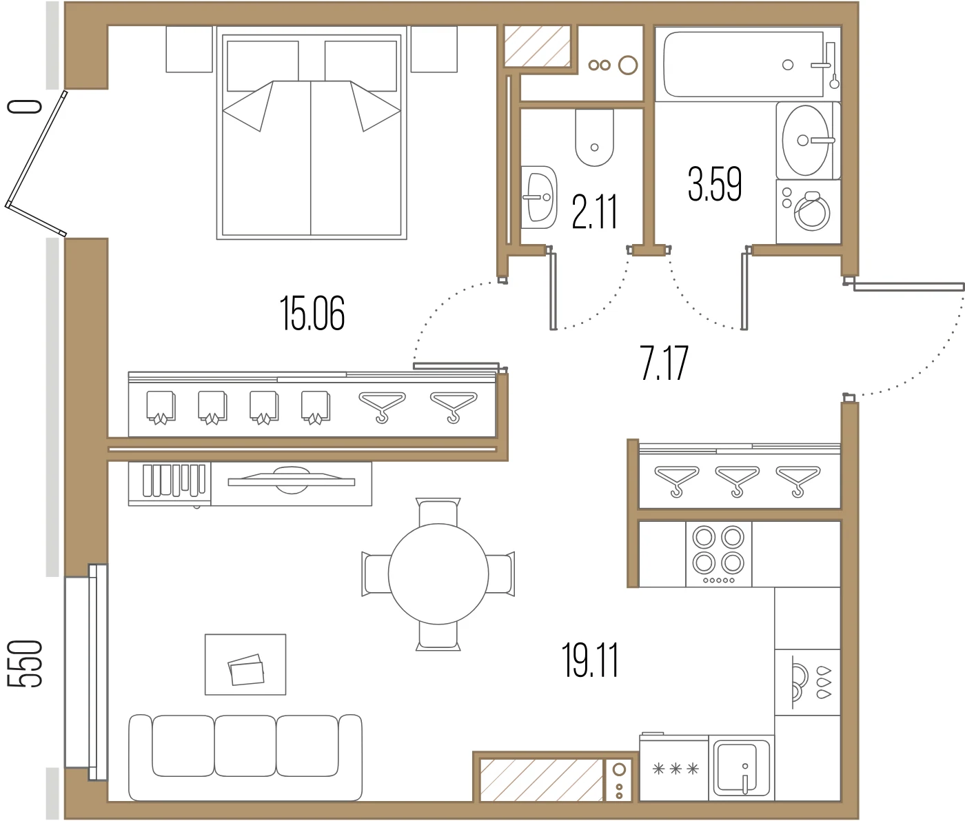 Планировка 1-комнатная 47 м² в ЖК «Сампсониевский, 32» — «Сампсониевский, 32»