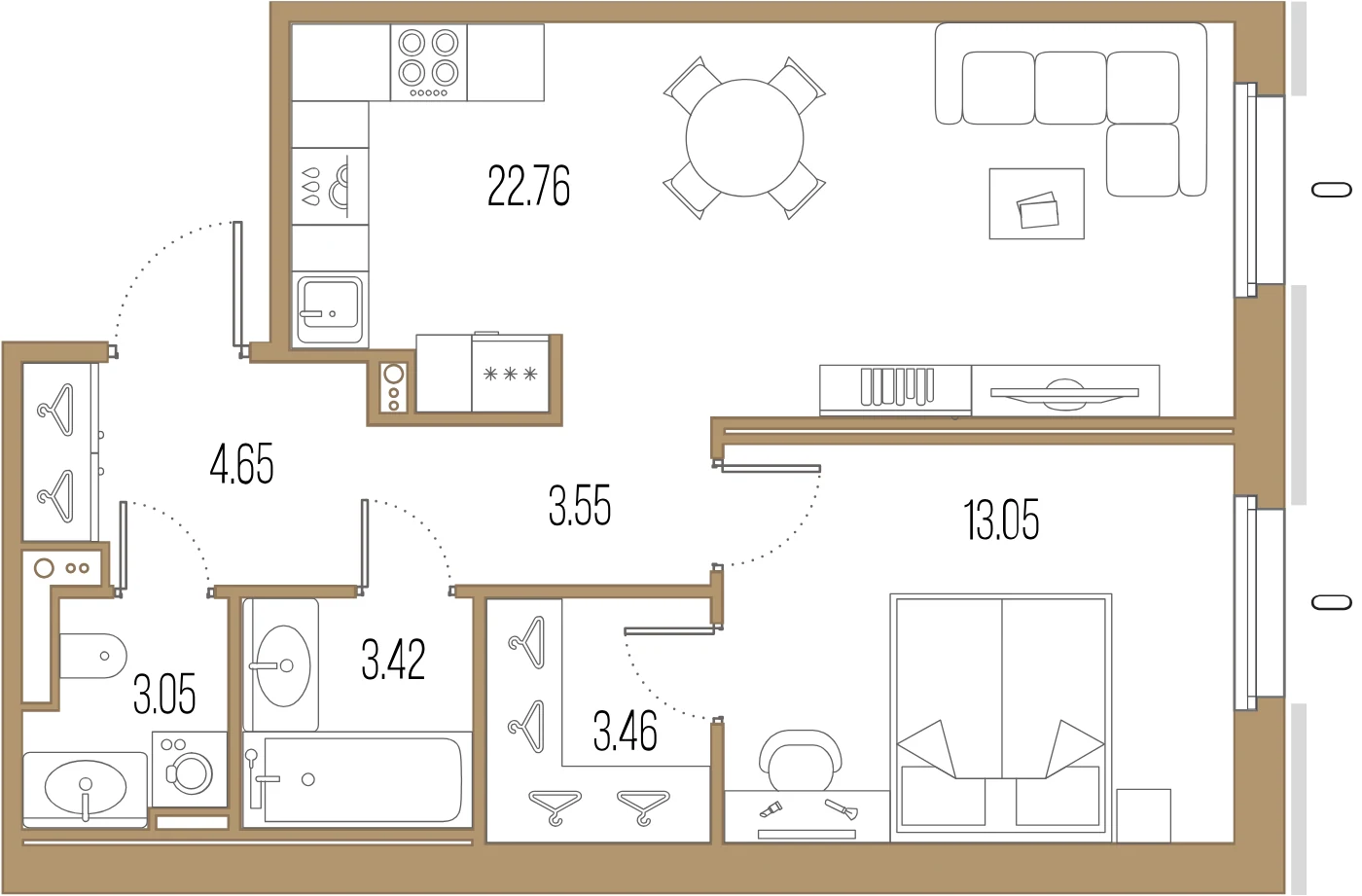 Планировка 1-комнатная 53,9 м² в ЖК «Сампсониевский, 32» — «Сампсониевский, 32»