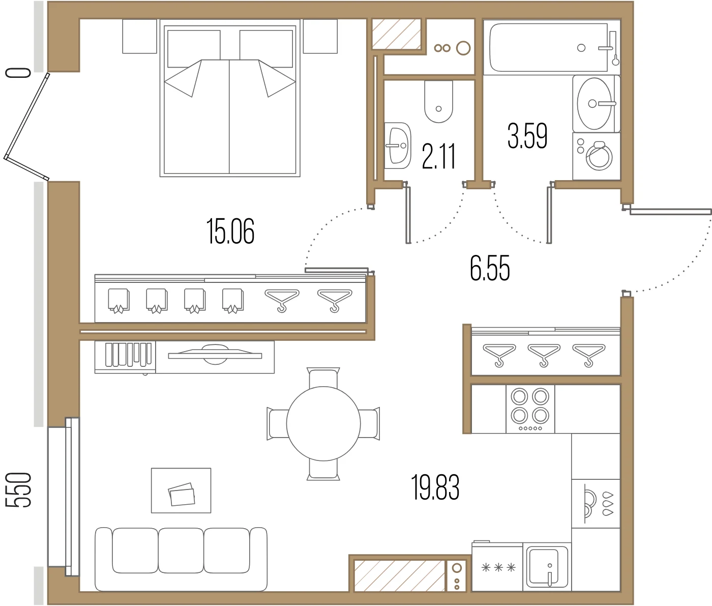 Планировка 1-комнатная 47,1 м² в ЖК «Сампсониевский, 32» — «Сампсониевский, 32»