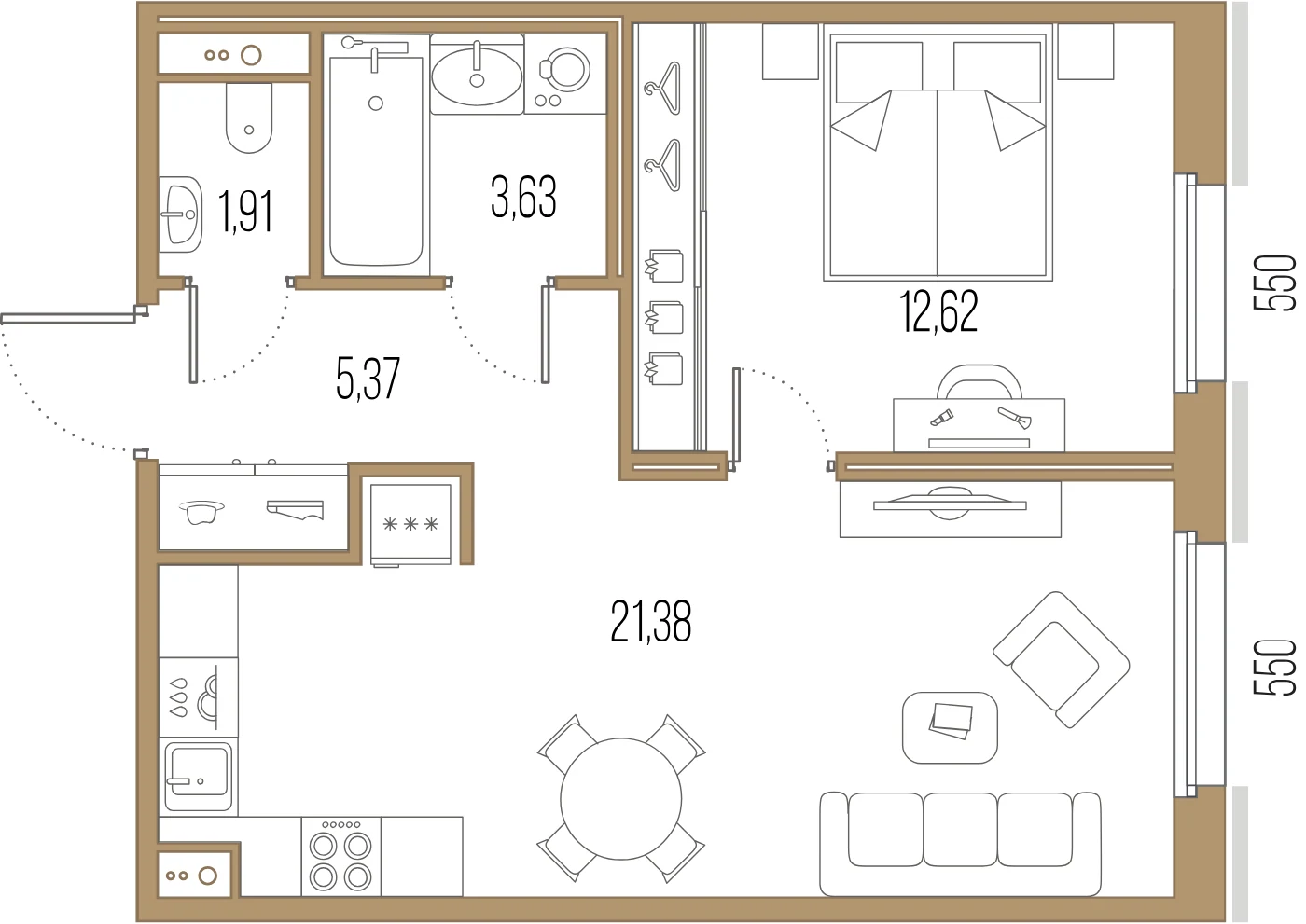 Планировка 1-комнатная 44,9 м² в ЖК «Сампсониевский, 32» — «Сампсониевский, 32»