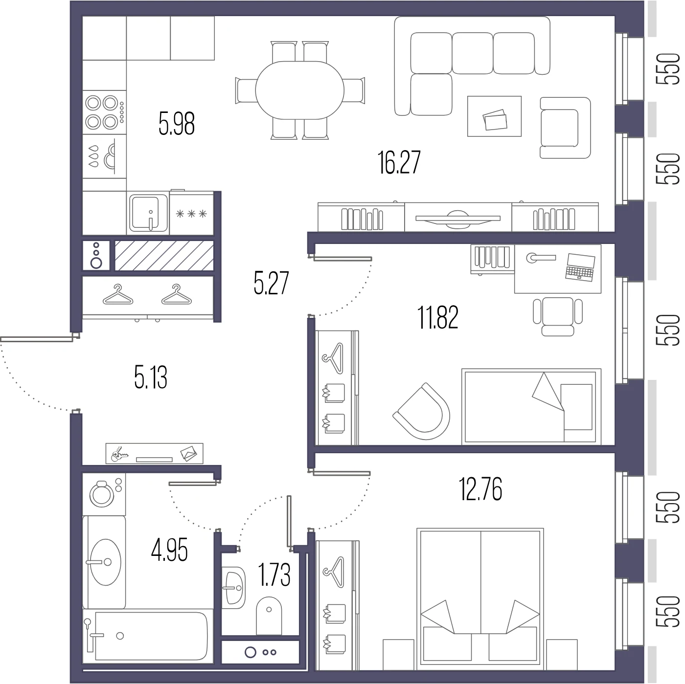 Планировка 2-комнатная 63,9 м² в ЖК «Сампсониевский, 32» — «Сампсониевский, 32»