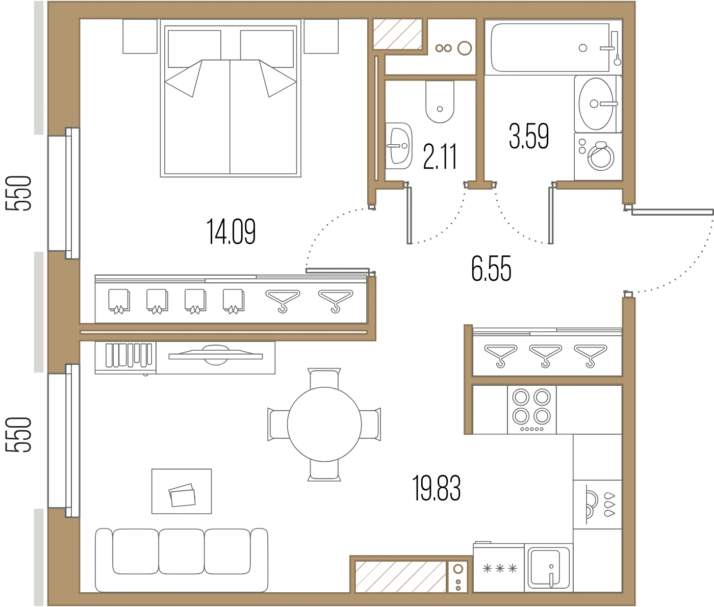 Планировка 1-комнатная 46,2 м² в ЖК «Сампсониевский, 32» — «Сампсониевский, 32»
