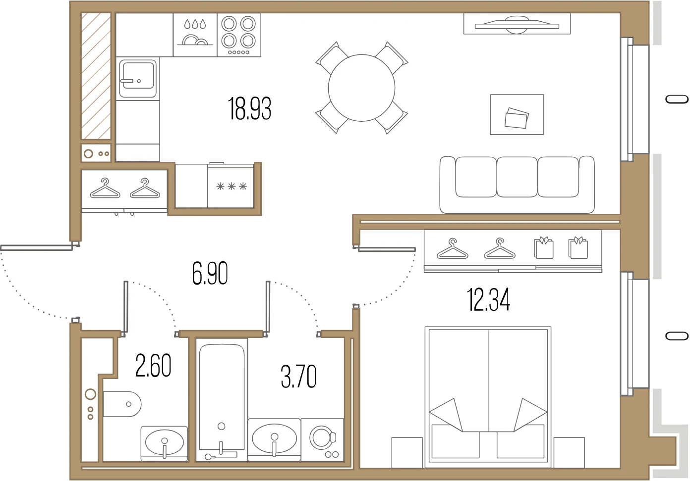 Планировка 1-комнатная 44,5 м² в ЖК «Сампсониевский, 32» — «Сампсониевский, 32»
