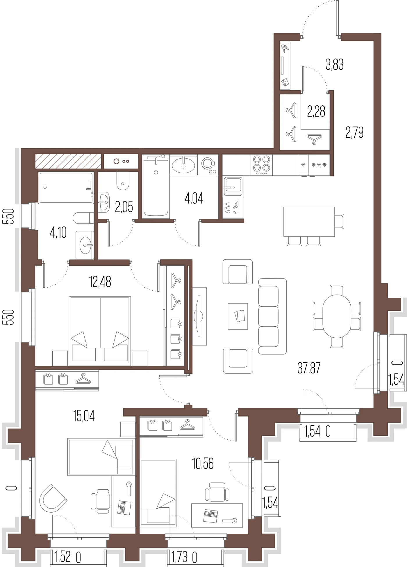 Планировка 3-комнатная 95 м² в ЖК «Сампсониевский, 32» — «Сампсониевский, 32»