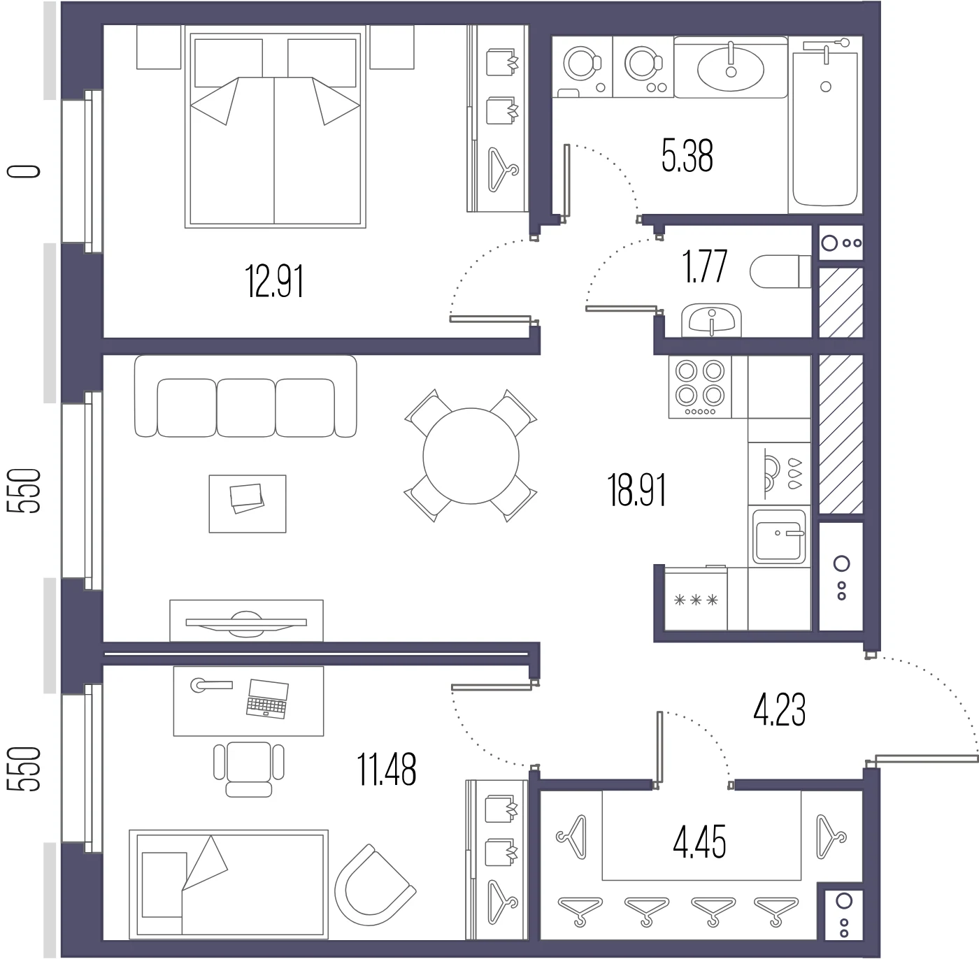 Планировка 2-комнатная 60,5 м² в ЖК «Сампсониевский, 32» — «Сампсониевский, 32»