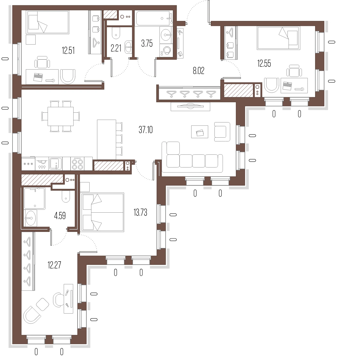 Планировка 3-комнатная 108,3 м² в ЖК «Сампсониевский, 32» — «Сампсониевский, 32»