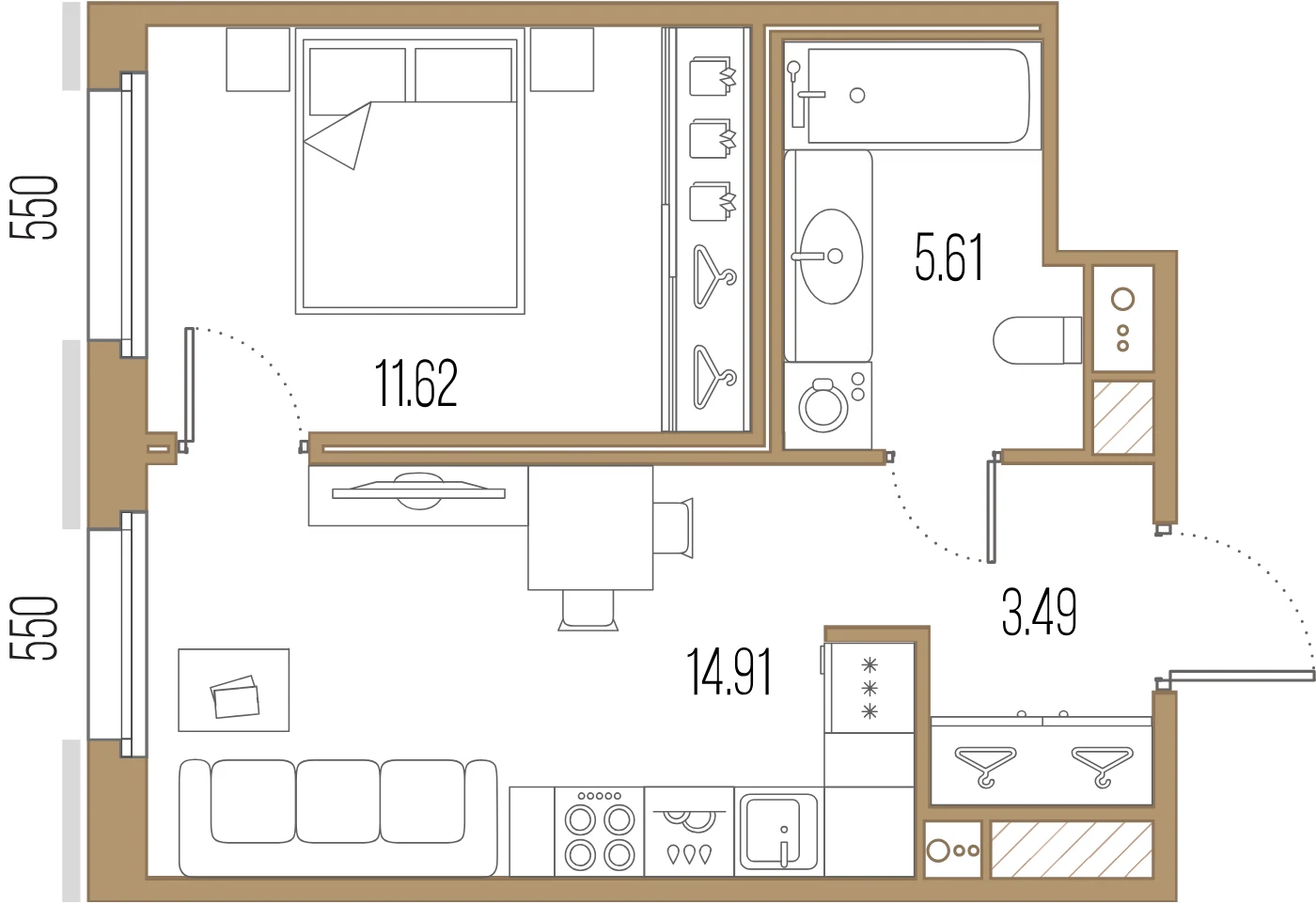 Планировка 1-комнатная 35,6 м² в ЖК «Сампсониевский, 32» — «Сампсониевский, 32»