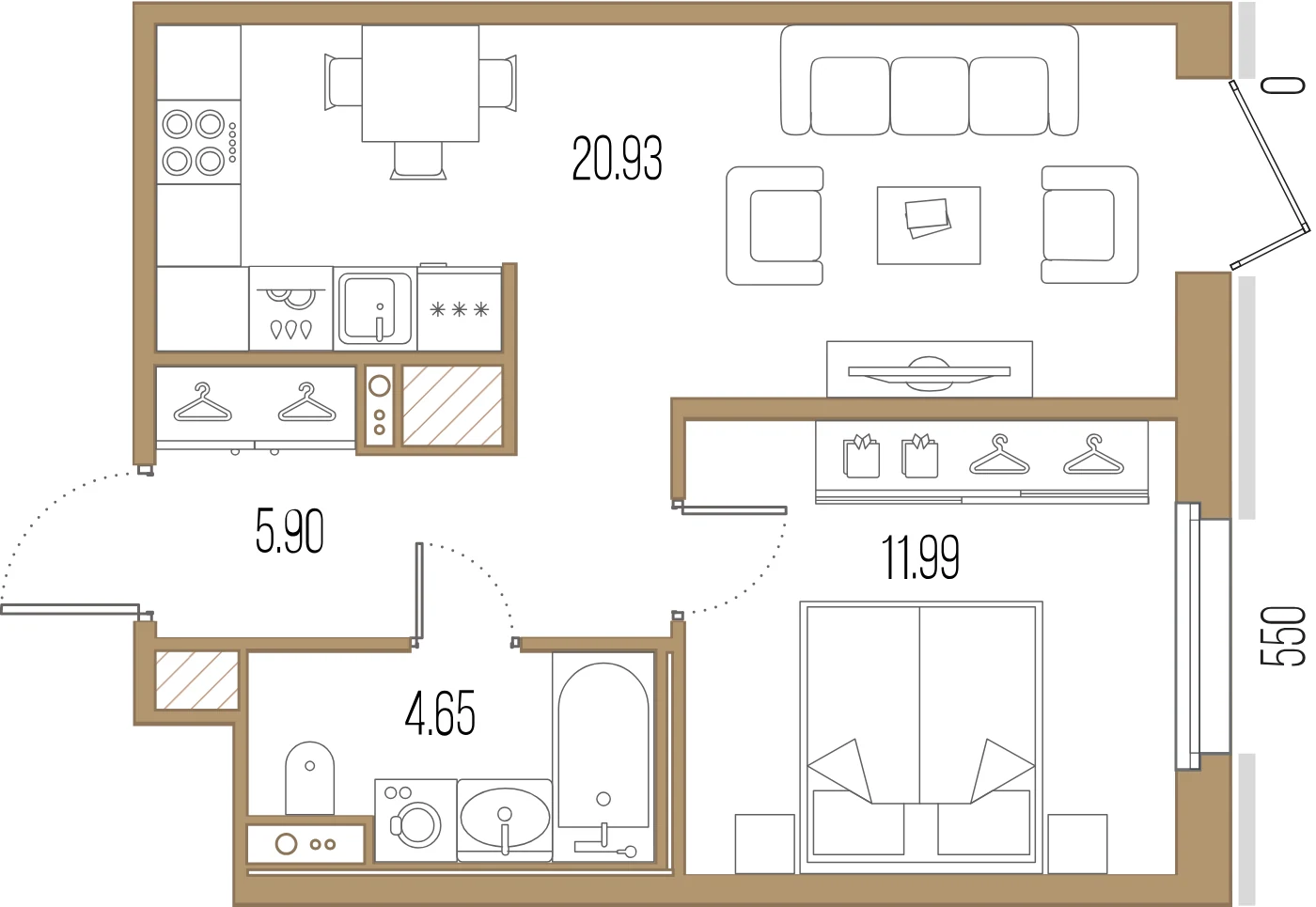 Планировка 1-комнатная 43,5 м² в ЖК «Сампсониевский, 32» — «Сампсониевский, 32»