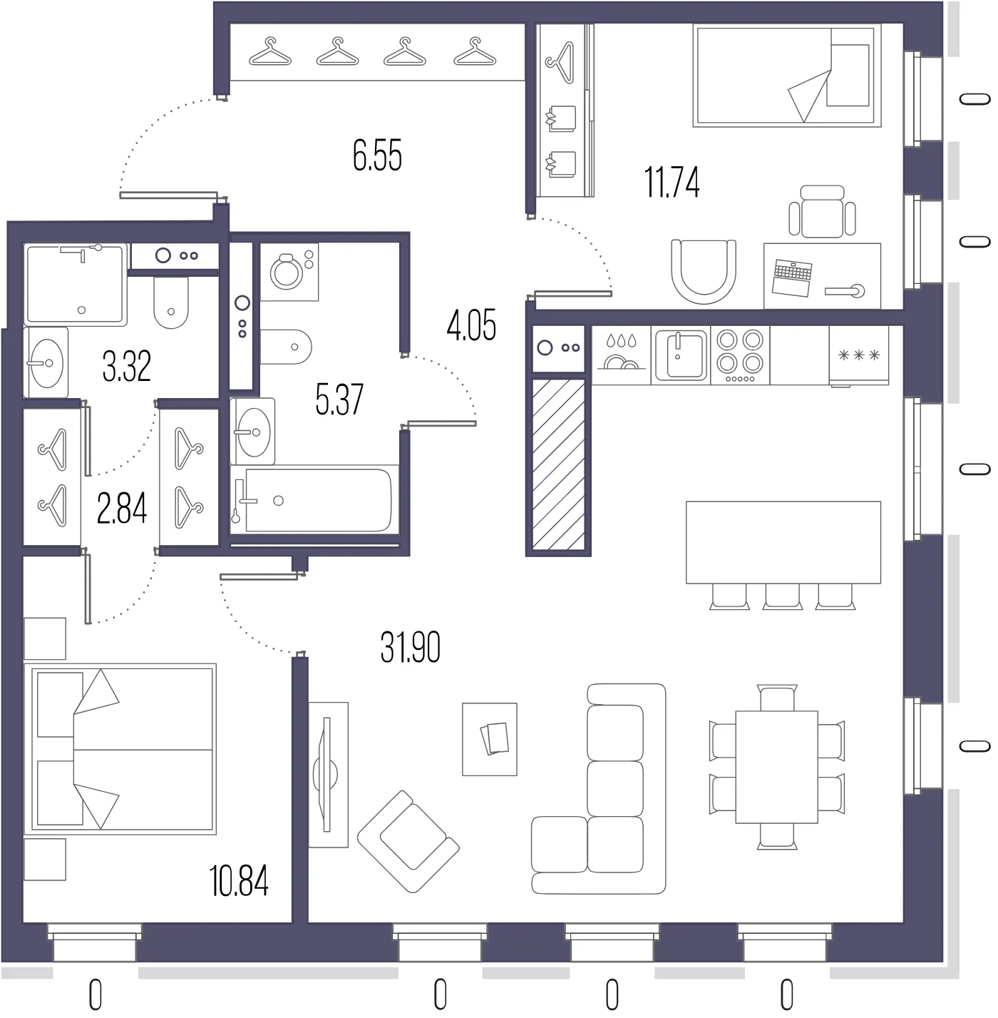Планировка 2-комнатная 76,6 м² в ЖК «Сампсониевский, 32» — «Сампсониевский, 32»
