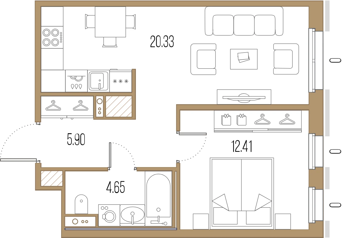 Планировка 1-комнатная 43,3 м² в ЖК «Сампсониевский, 32» — «Сампсониевский, 32»